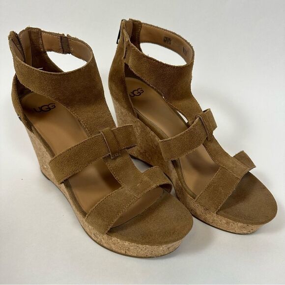 UGG Women’s Whitney Cork Wedge Platform Sandals in Chestnut Suede Size 9.5 - Picture 2 of 15